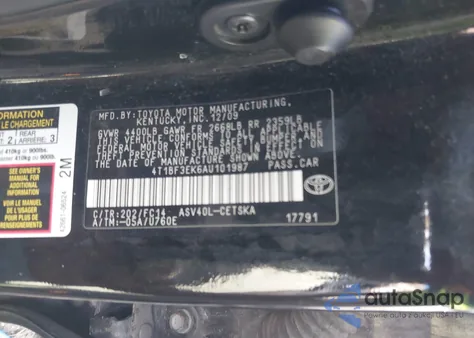 2010 Toyota Camry Se из США, поврежденный, VIN 4T1BF3EK6AU101987